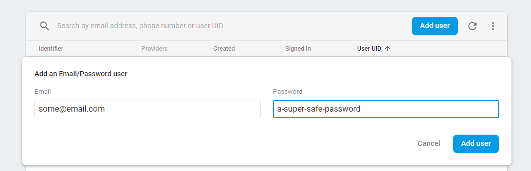 add a user to firebase